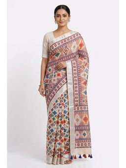 THE WEAVERS SHOP BY RAAVI - Women Beige and Mauve Printed Saree and Unstitched Blouse Piece