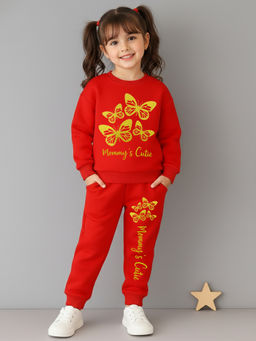 Kuchipoo - Cotton Blend Red Printed Sweatshirt with Joggers