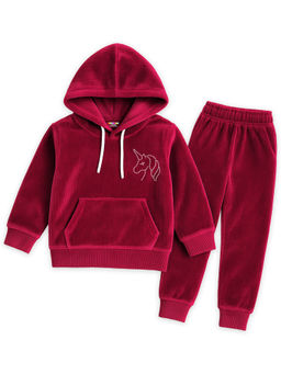 Kuchipoo - Velvet Maroon Animal Print Hoodies with Trackpant
