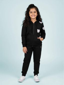 KiddoPanti - Fleece Black Solid Sweatshirt with Joggers