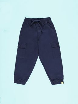 KiddoPanti - Cotton Navy Blue Solid Joggers