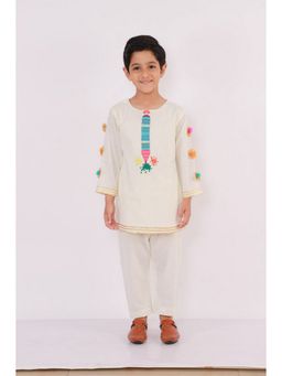 The Little Tales - Cotton White Abstract Kurta with Pyjama