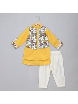 The Little Tales - Cotton Silk Yellow Abstract Kurta with Pyjama