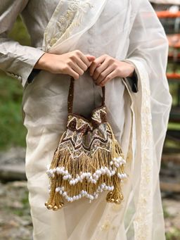 Odette - Brown and Gold Tassel Potli Bag