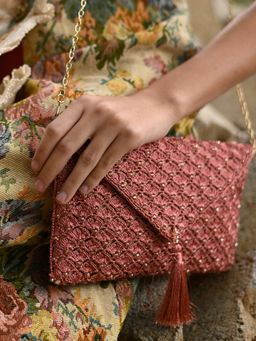 Odette - Pink Woven and Beaded Sling Bag