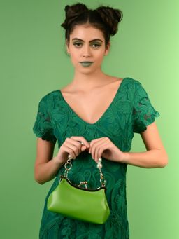 Odette - Solid Green Pearl Studded Clutch
