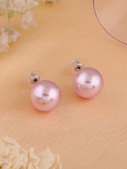 Estele - Rhodium Plated Shimmering Pearl Stud Earrings for Women