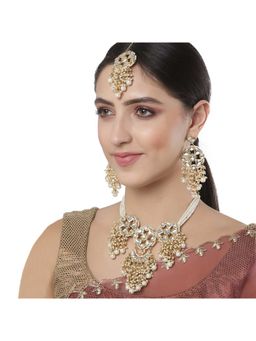 Karatcart - Gold Plated Pearl Studded Floral Kundan Choker Neckalce Set for Women (Set of 3)