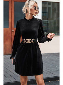 PARTIQ - Black Velvet Long Sleeve Mini Dress