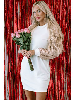 PARTIQ - White Sequin Shift Mini Dress