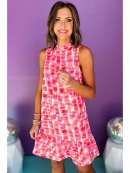 PARTIQ - Pink Abstract Print Sleeveless Mini Dress