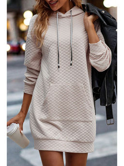 PARTIQ - Off White Drawstring Kangaroo Pocket Quilted Hooded Dress