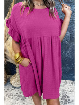 PARTIQ - Pink Textured Short Sleeve Mini Dress