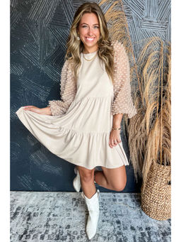 PARTIQ - Beige Embellished Tiered A-Line Dress