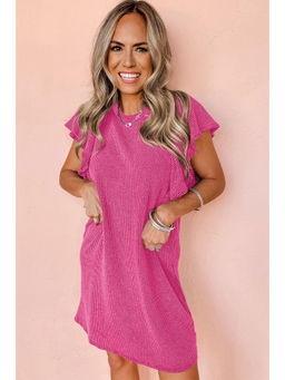 PARTIQ - Pink Textured Flutter Sleeve Mini Dress