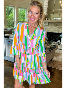 PARTIQ - Multi-Color Abstract Print Dress