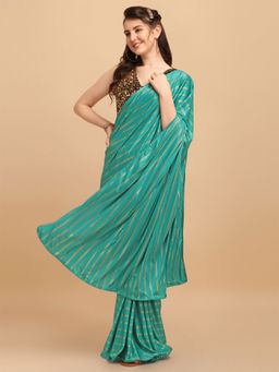 Amrutam Fab - Womens Malai Silk Sea Green Saree With Sequences Unstitched Blouse Piece