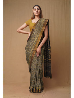 Unnati Silks - Red Pure Ajrakh Printed Soft Silk Saree with Unstitched Blouse