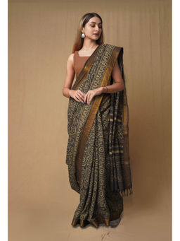 Unnati Silks - Red Pure Ajrakh Printed Soft Silk Saree with Unstitched Blouse