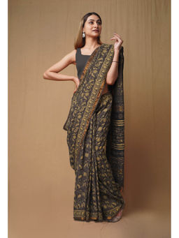 Unnati Silks - Red Pure Ajrakh Printed Soft Silk Saree with Unstitched Blouse