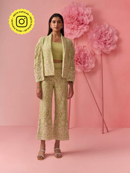 Clothes on my mind - Light Green Embroidery Cape & Pants Co-Ord (Set of 2)