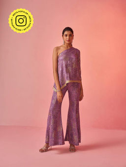 Clothes on my mind - Purple One Shoulder Top & Pant Co-Ord (Set of 2)