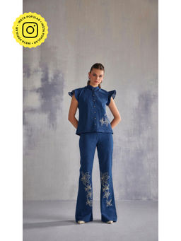 Clothes on my mind - Blue Gracie Hand Embroidered & Embellished Co-Ord (Set of 2)
