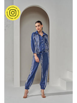 Clothes on my mind - Navy Blue Denim Jogger Co-Ord (Set of 2)