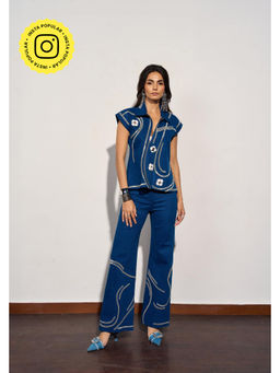 Clothes on my mind - Blue Stellar Luxe Co-Ord with Chain Detail