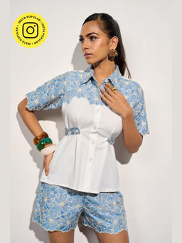Clothes on my mind - Blue Floral Applique Chic Co-Ord Set