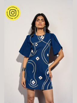 Clothes on my mind - Blue Floral Applique Stellar Luxe Dress