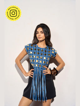 Clothes on my mind - Blue Embellished A-Line Mini Drama Dress