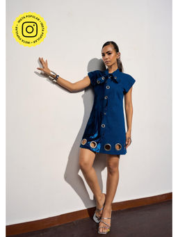 Clothes on my mind - Blue Climax Dress with Tie-Up Neck