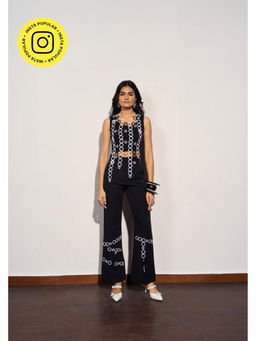 Clothes on my mind - Womens Black Comm-Ready Pant with Fringing Detail