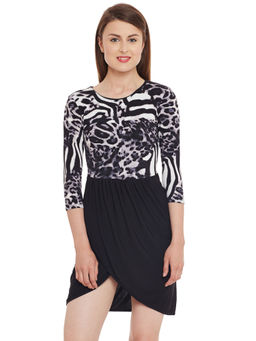 Kazo - Black Animal Print Petal Dress