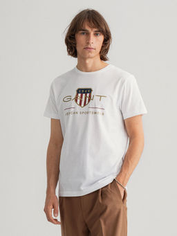 GANT - Men White Logo Printed Regular Fit Crew T-shirt