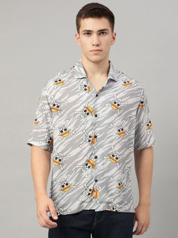 Free Authority - One Piece Printed Regular Fit Grey Rayon Men Shirt