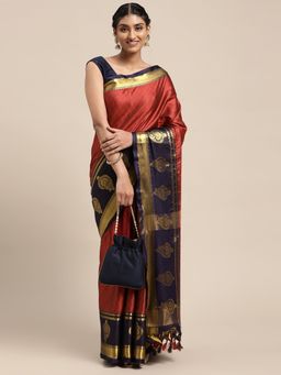 Vastranand - Maroon Woven Design Banarasi Saree with Unstitched Blouse