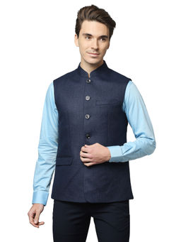 Park Avenue - Men Blue Textured Waistcoat