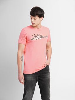 Jack & Jones - Pink Logo Print Crew Neck T-shirt