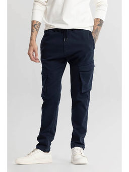 Snitch - Navy Blue Plain Relaxed Casual Cargo Pant