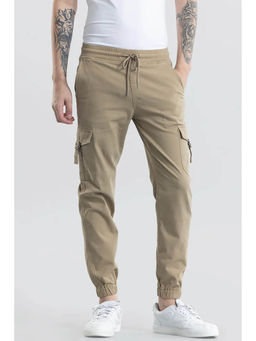 Snitch - Khaki Plain Slim Casual Cargo Joggers