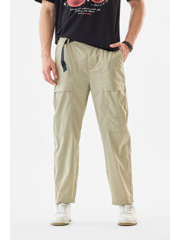 Snitch - Beige Solid Straight Casual Cargo Pant with Belt