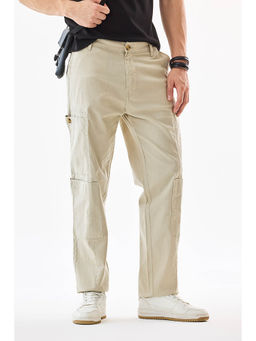 Snitch - Beige Plain Relaxed Casual Cargo Pant