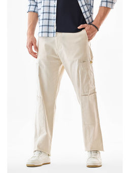 Snitch - Off White Plain Relaxed Casual Cargo Pant