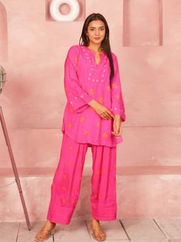GULABI DORI - Women Gulabi Pink Bandhej Short Co-Ord Set