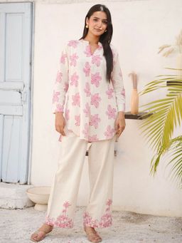 GULABI DORI - Women Pink Floral Printed Cotton Slub Short Co-Ord Set