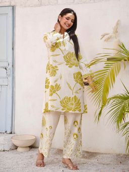 GULABI DORI - Women Floral Printed Green Cotton Slub Co-Ord Set
