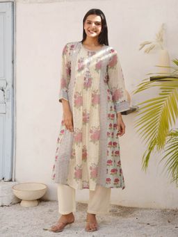 GULABI DORI - Women Cream Flower Mul Chanderi Co-Ord Set