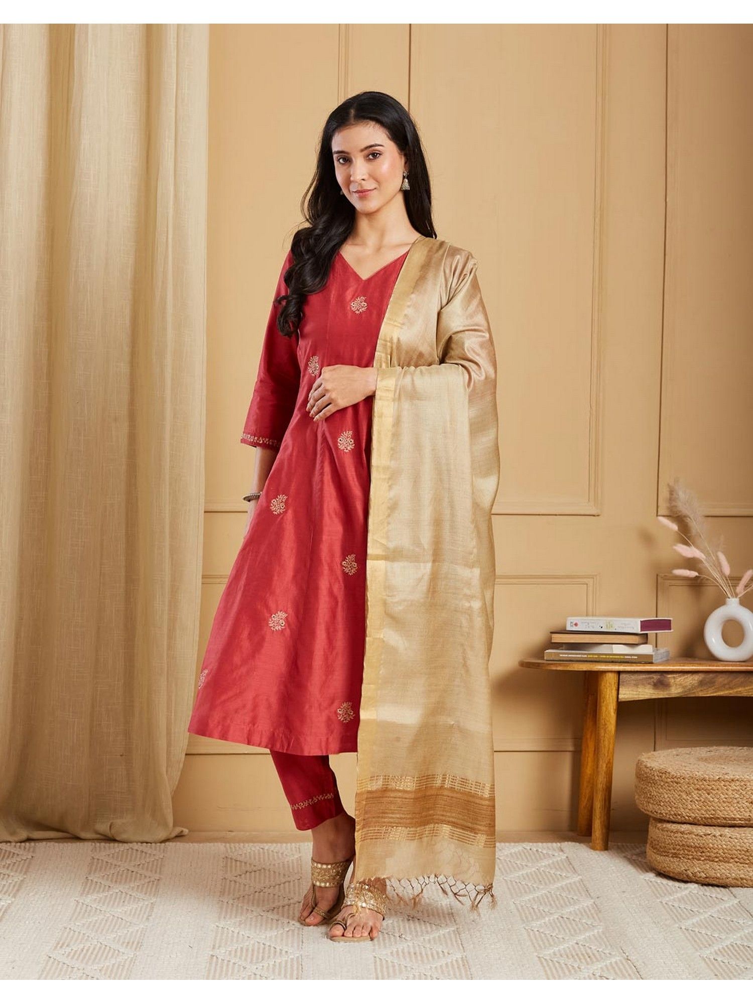 fabindia Women Beige Silk Blend Dupatta-picture-15